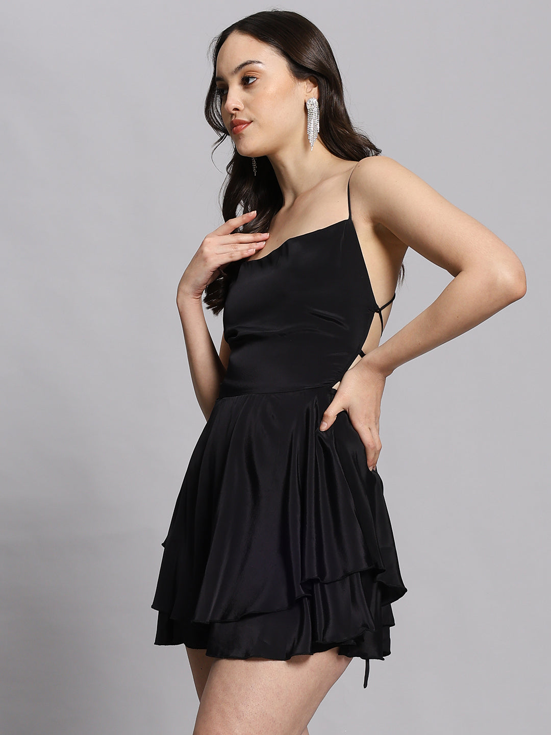 BACKLESS Mini black Dress with Tie Up Details