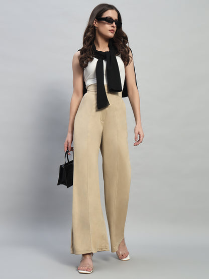 High Waist Wide Leg Beige Pants