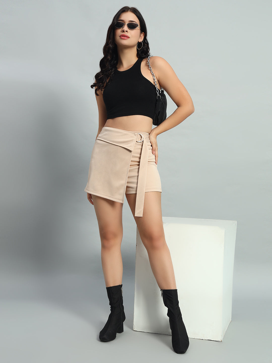 High Waisted Skirt With Layered Belt