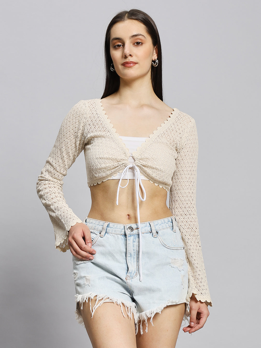 2-piece Front Tie Crochet-look Top