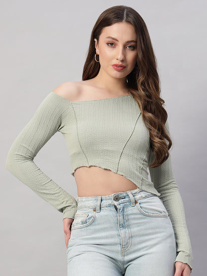 Asymmetrical Neck Lettuce Trim Crop Tee
