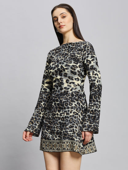 Short leopard print backless dress