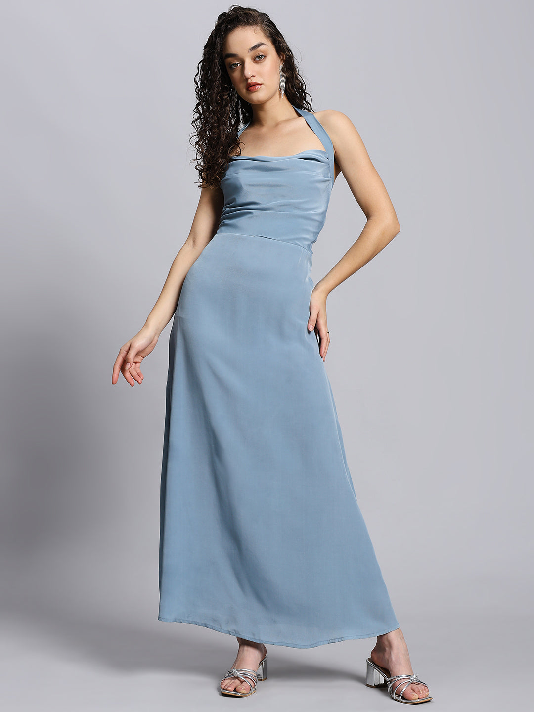 Blue halter neck maxi dress
