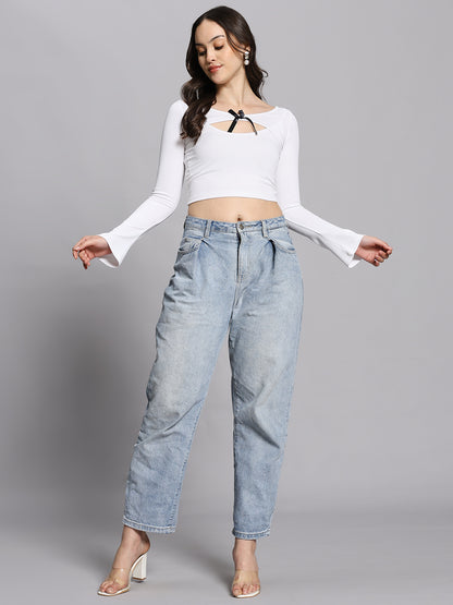 2-piece Cut Out Front Bow Crop Top