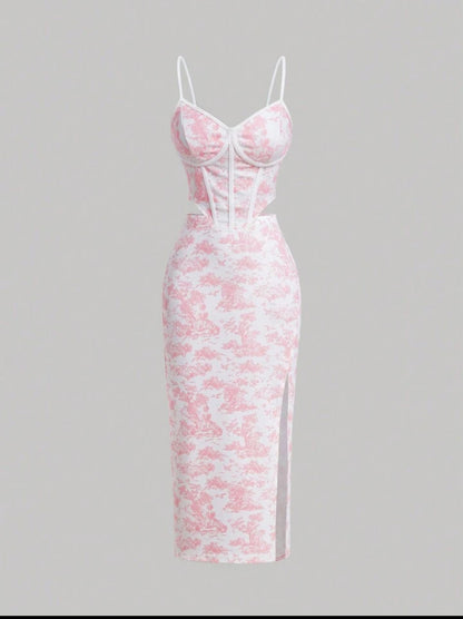 Floral printed crop top and skirt two piece Coord set