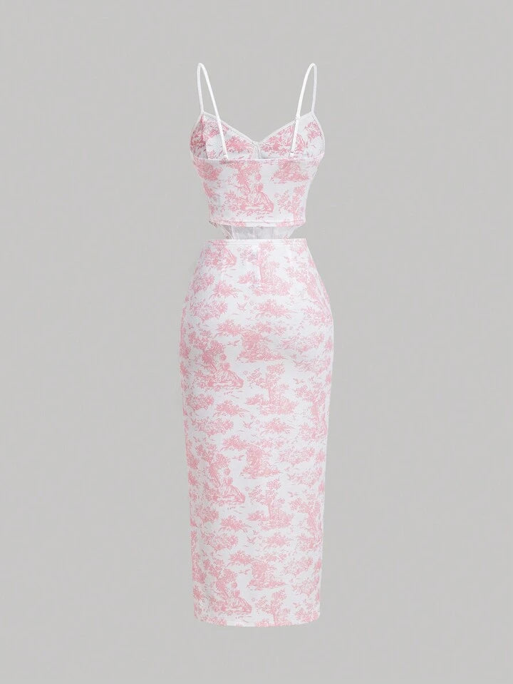 Floral printed crop top and skirt two piece Coord set
