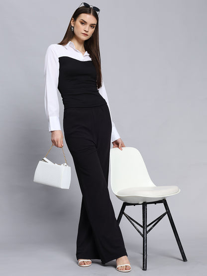 Black & White Long Sleeve Button-Up Casual Formal Sexy Blouse