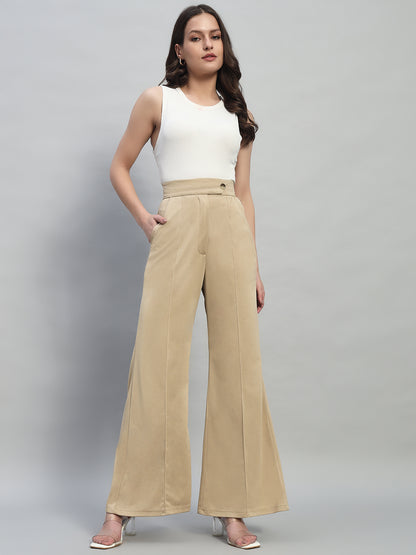 High Waist Wide Leg Beige Pants
