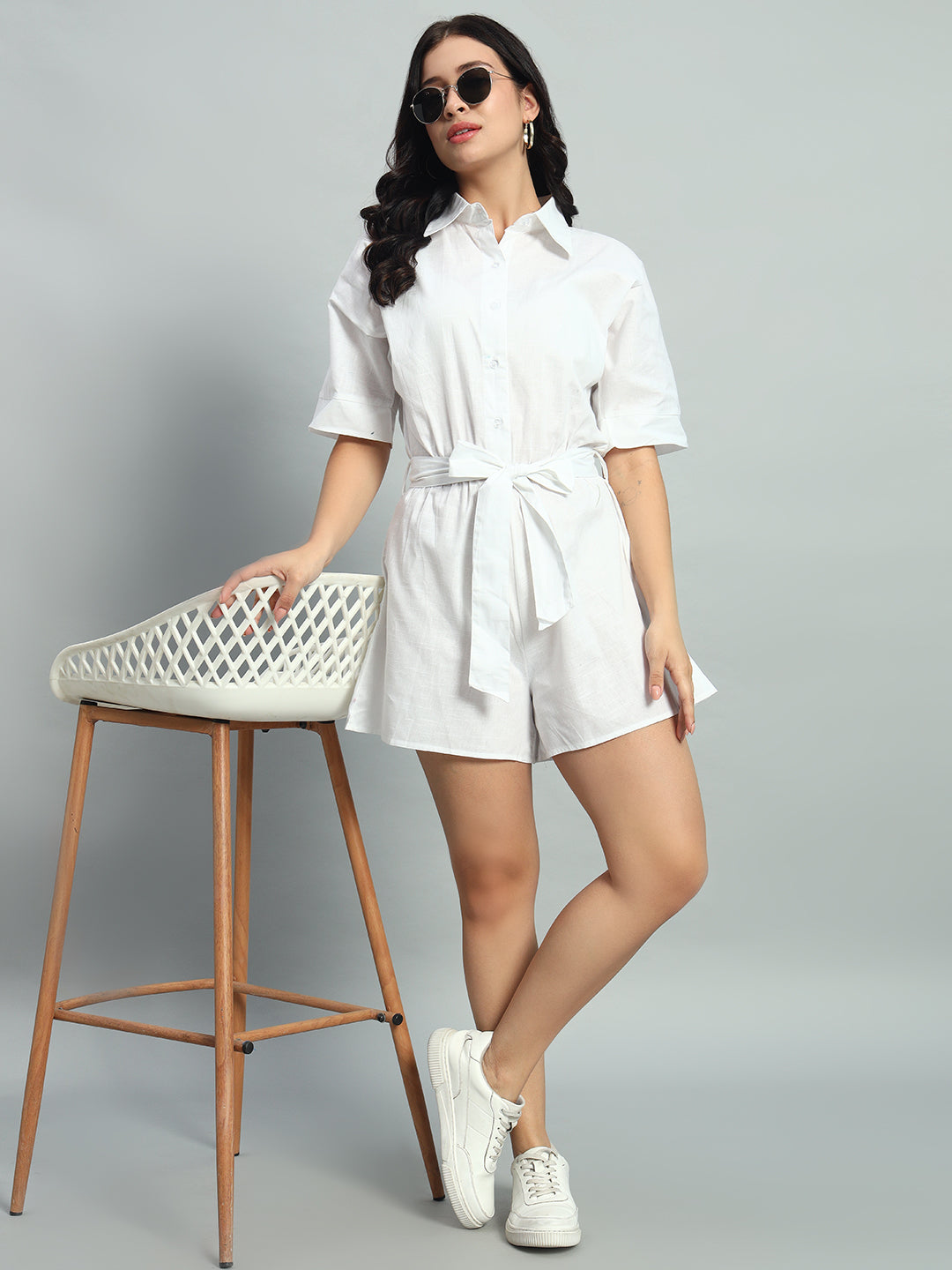 Linen  Belted Romper Set