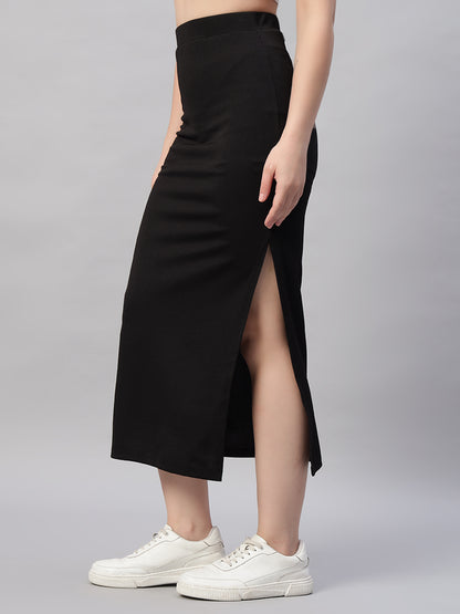 High Waist Split Thigh Black Skirt