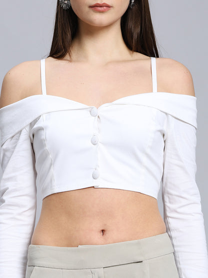 Sexy  Open Shoulder Button-up Cropped Top