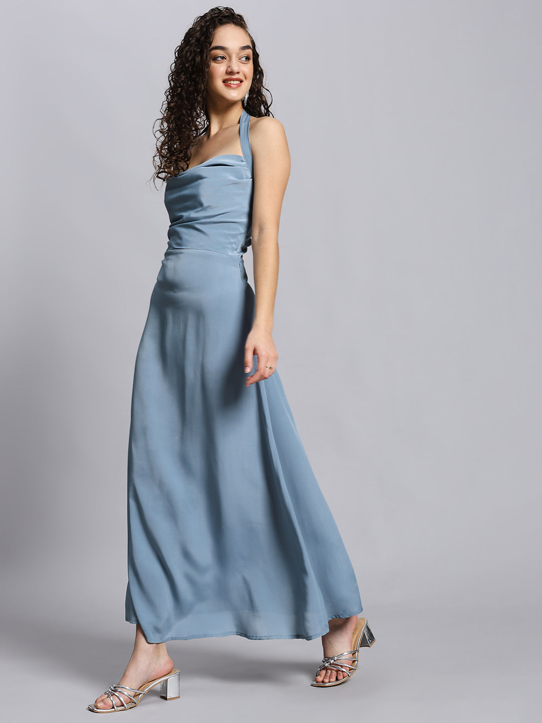 Blue halter neck maxi dress