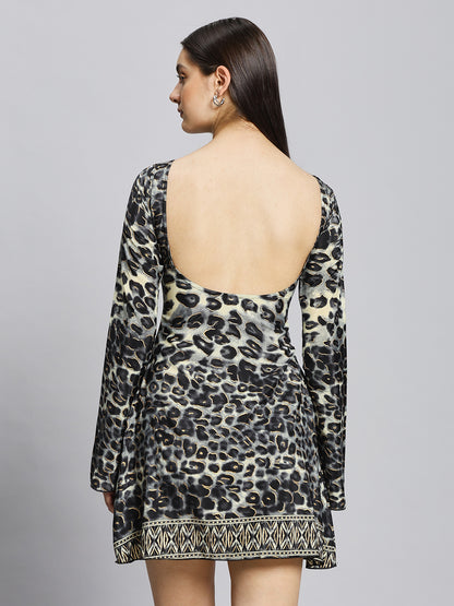 Short leopard print backless dress