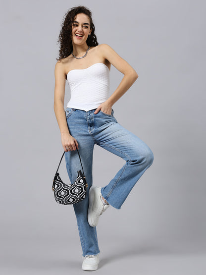 Textured Solid As ymmetrical Hem Bandeau Top Tube Top