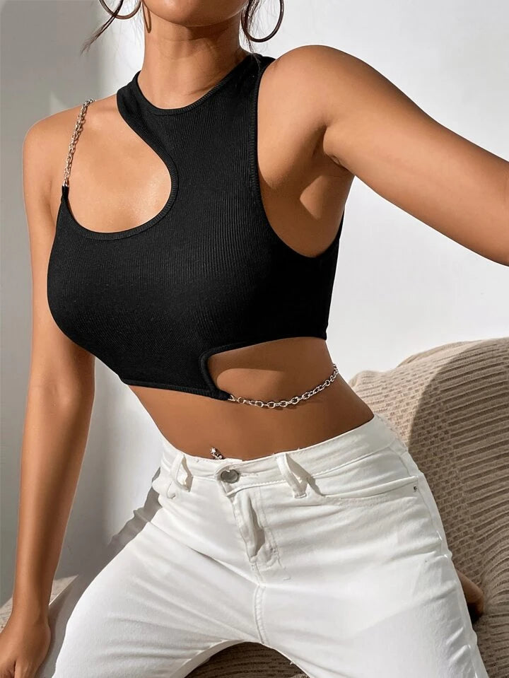 Chain Detailed Stylish Cut-out Top