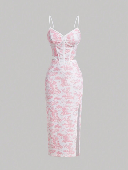 Floral printed crop top and skirt two piece Coord set