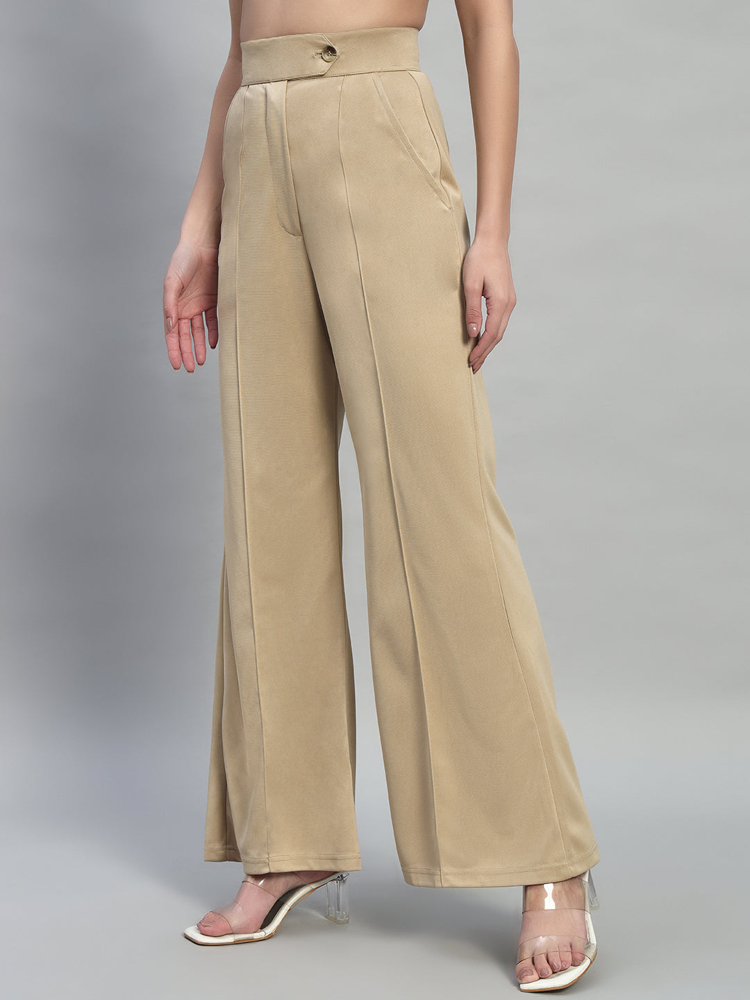 High Waist Wide Leg Beige Pants