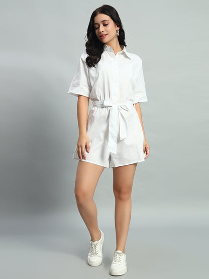 Linen  Belted Romper Set