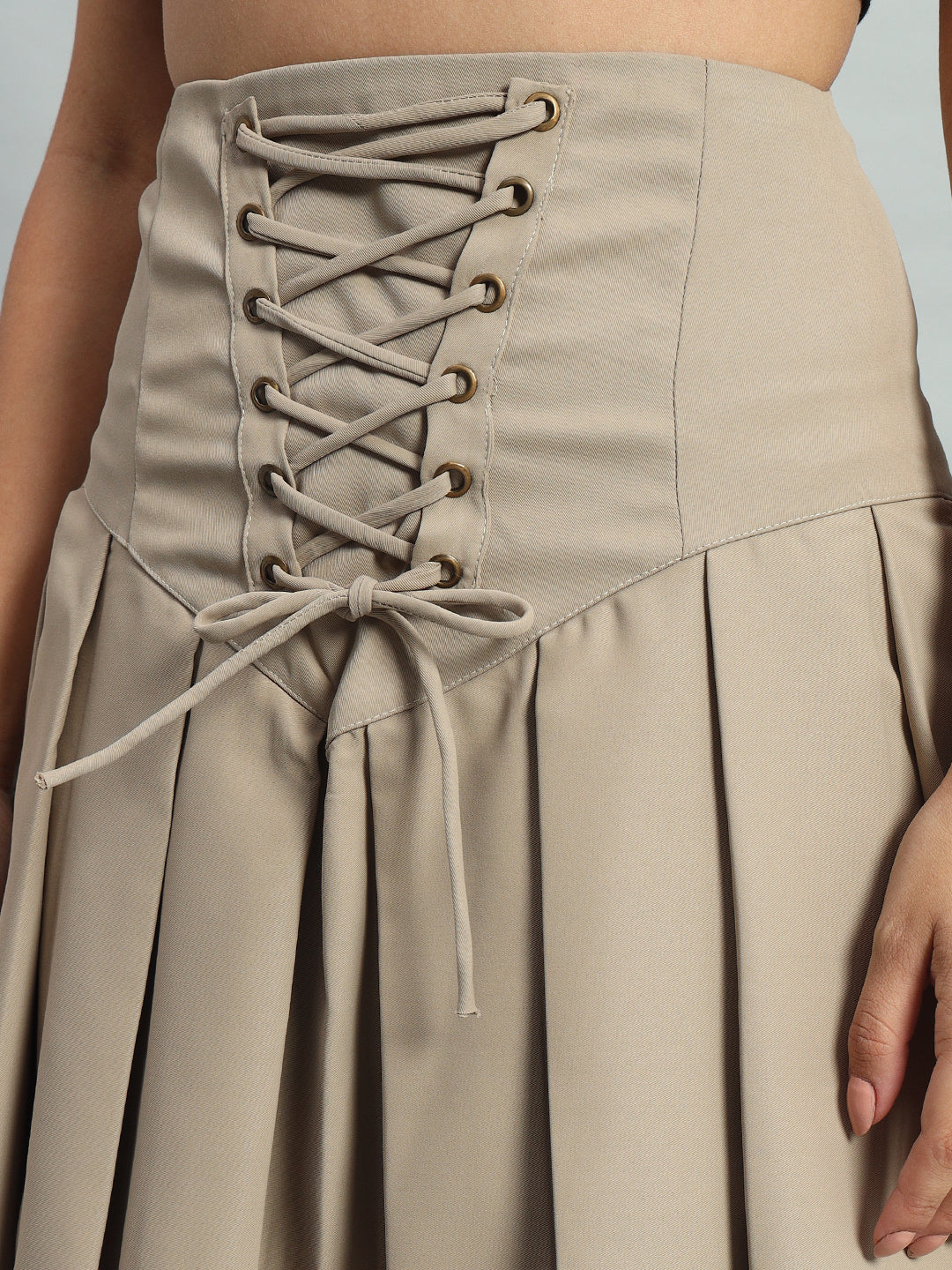 High Waist Cross Strap Pleated Skirt