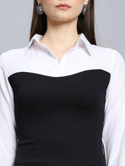 Black & White Long Sleeve Button-Up Casual Formal Sexy Blouse