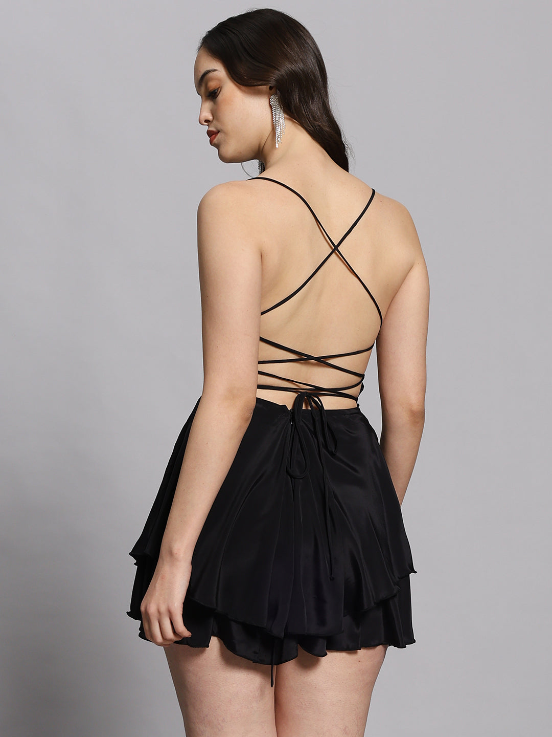 BACKLESS Mini black Dress with Tie Up Details