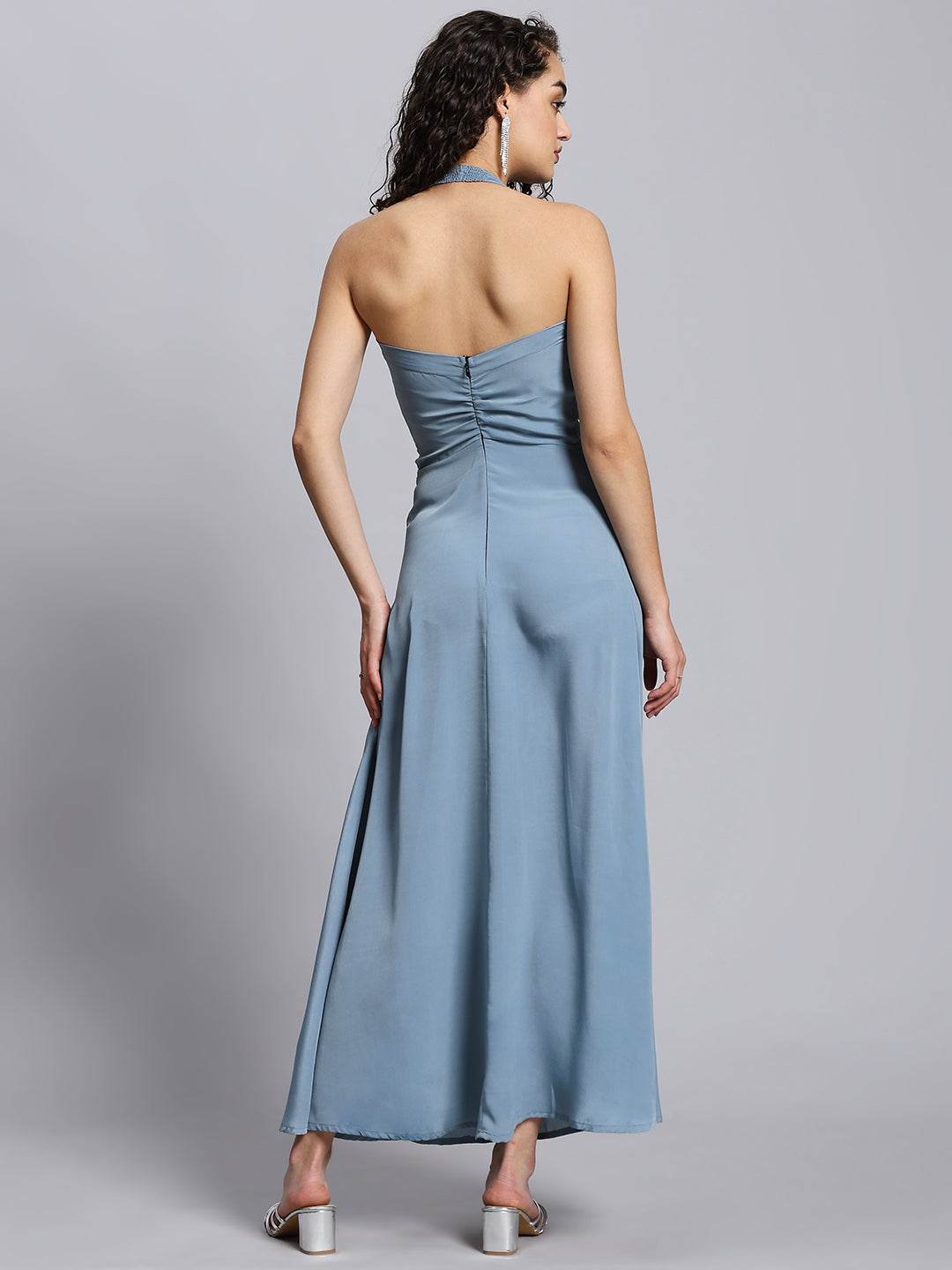 Blue halter neck maxi dress