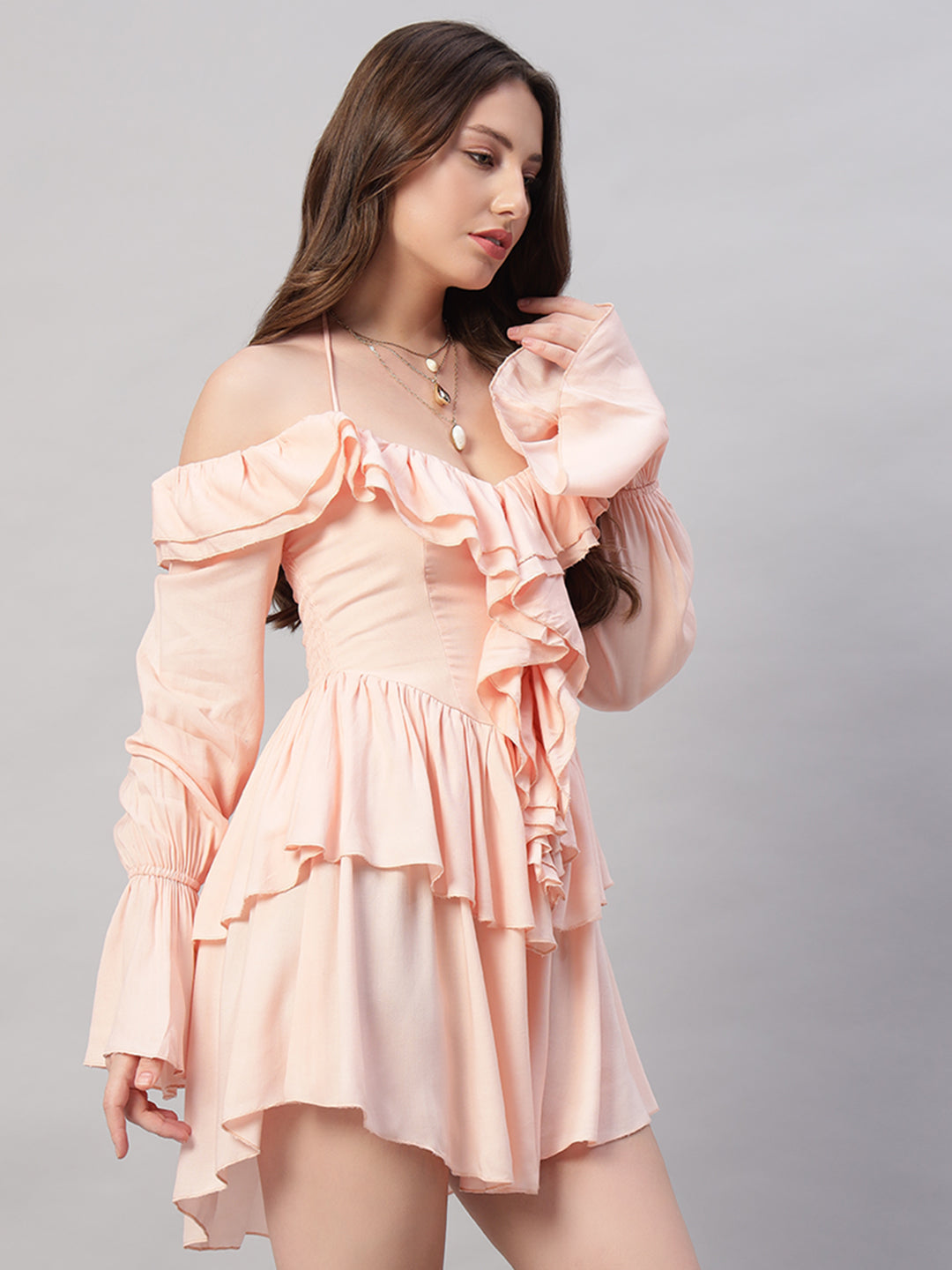 Sweet Romantic Lotus Leaf Layered Mini Dress