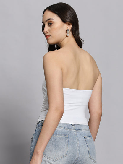 Summer Solid white  hollowed-cut Strapless top with flower design