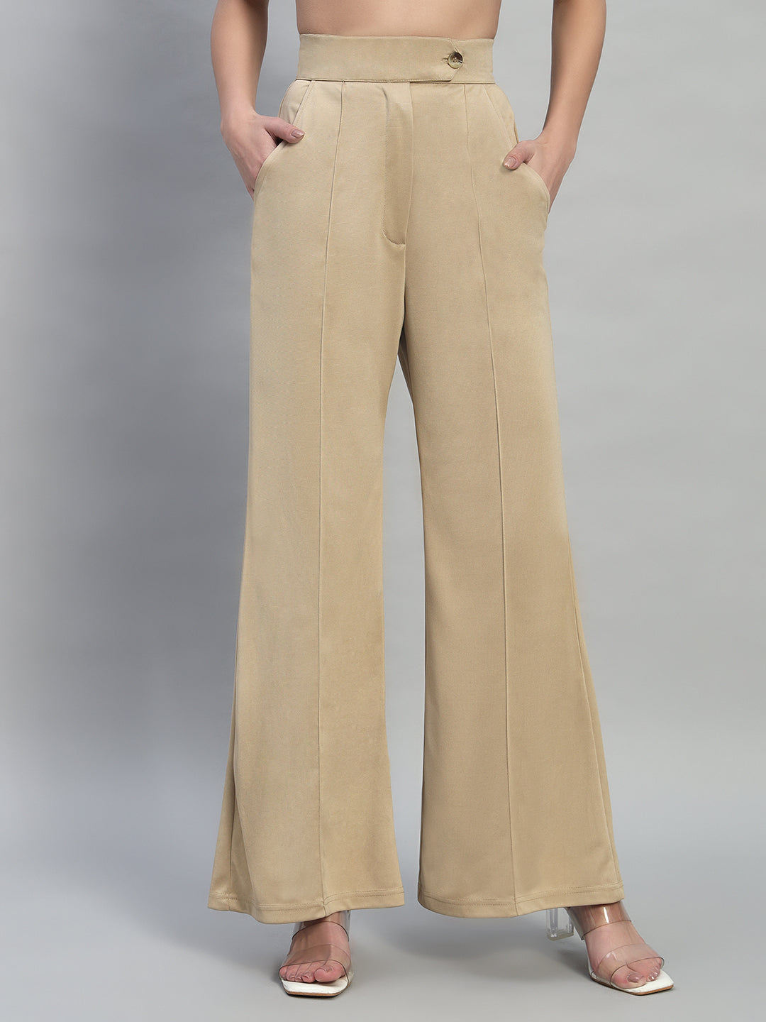High Waist Wide Leg Beige Pants