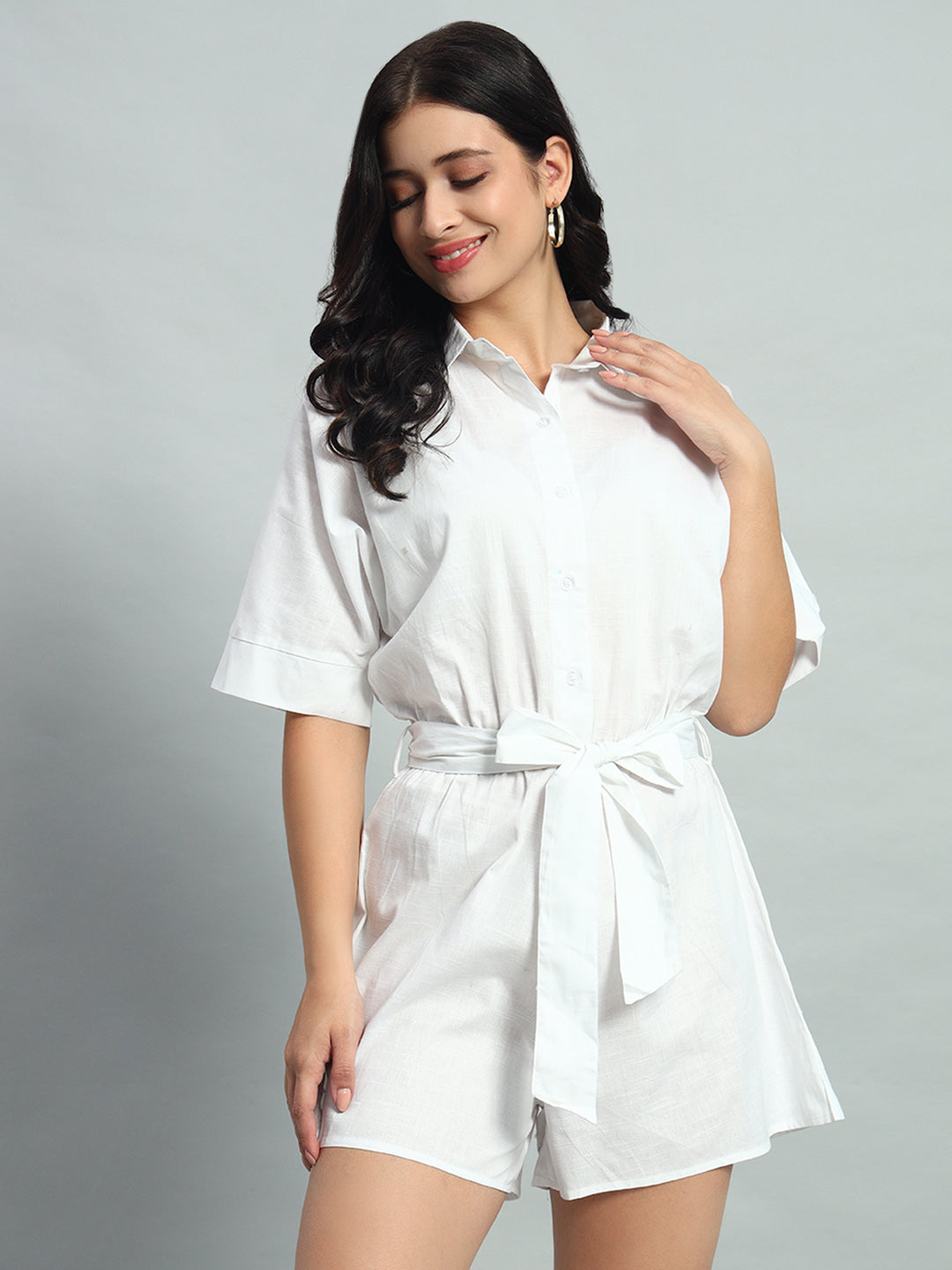 Linen  Belted Romper Set