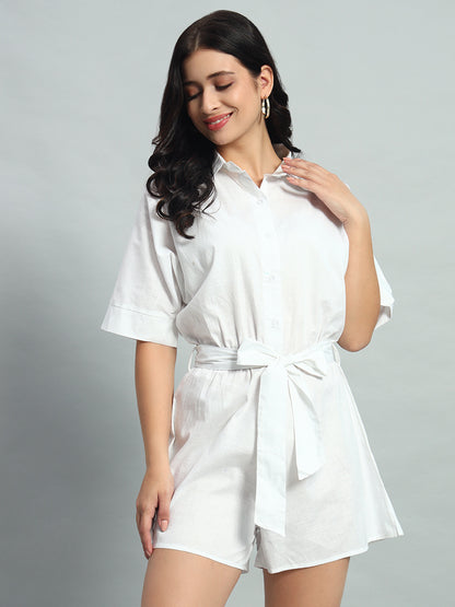 Linen  Belted Romper Set