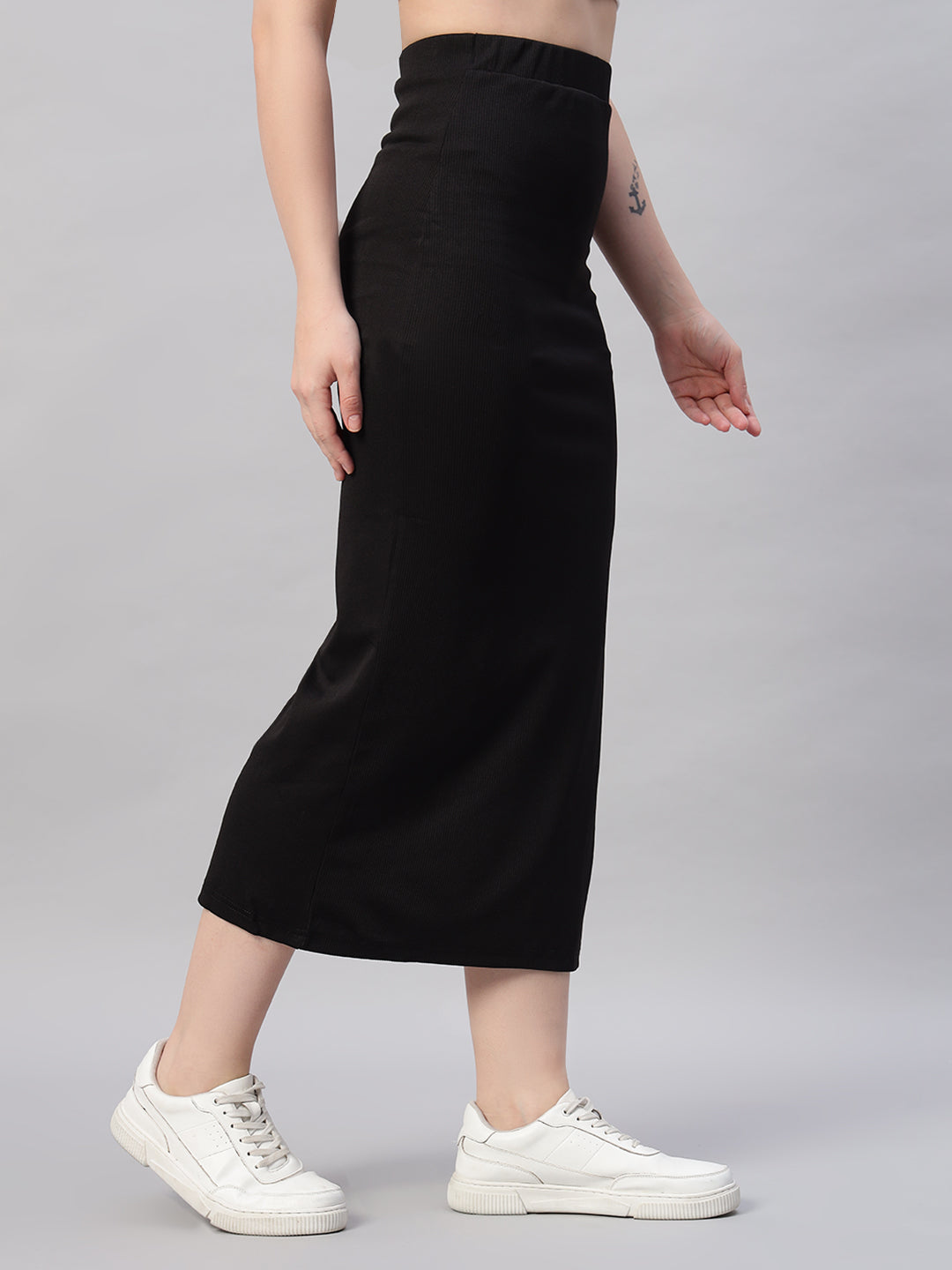 High Waist Split Thigh Black Skirt