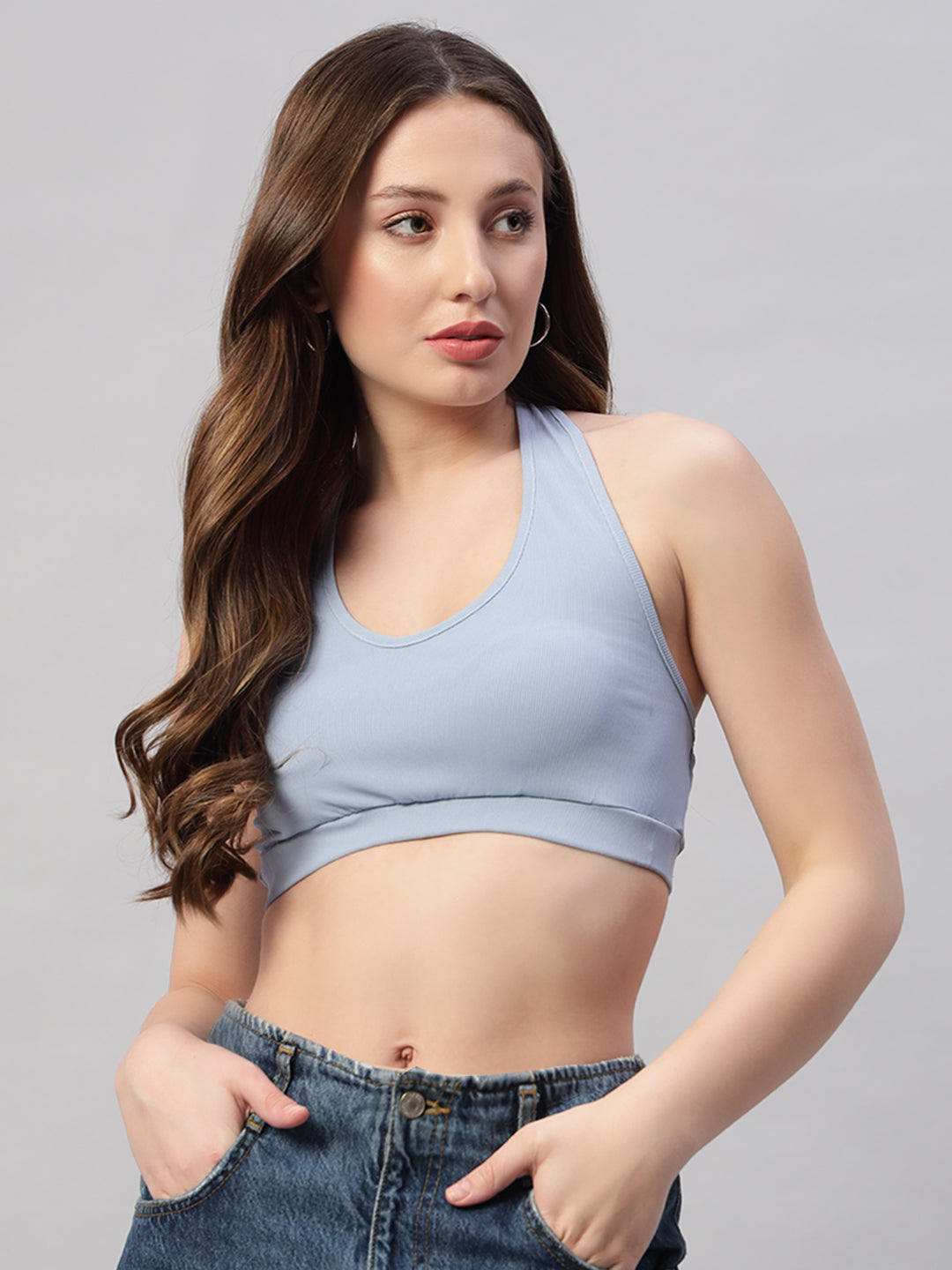 2 piece Solid Color Hollow Out Embroidery Chest Drawstring Backless Halter Top