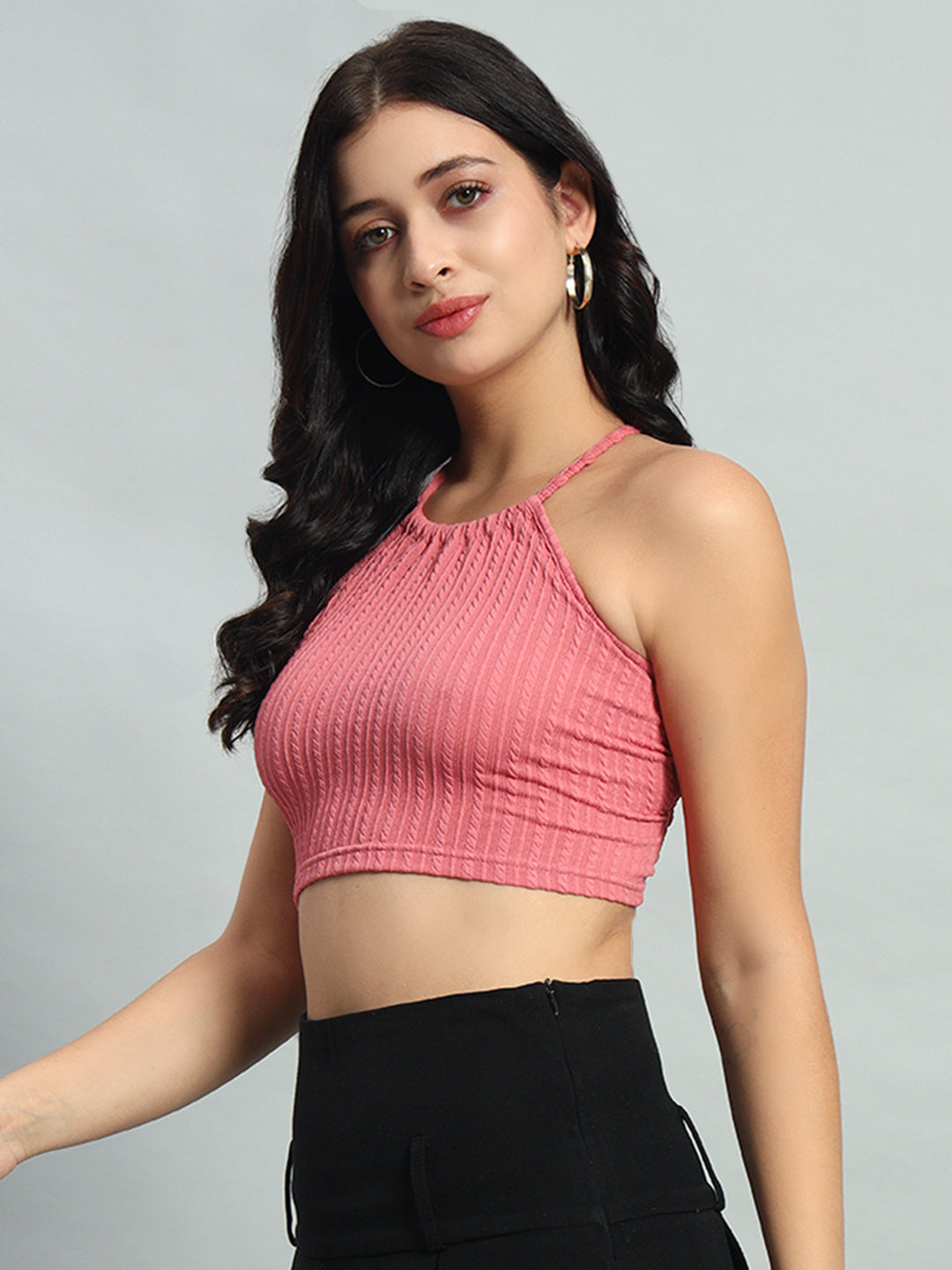 Crisscross Tie Backless Textured Crop  Cami Top