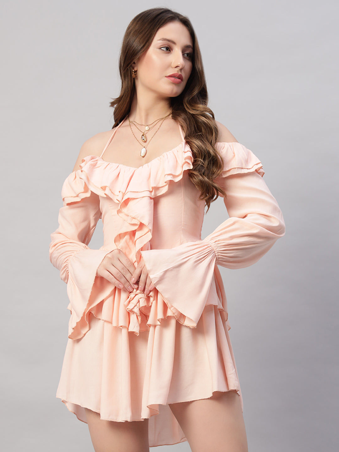 Sweet Romantic Lotus Leaf Layered Mini Dress