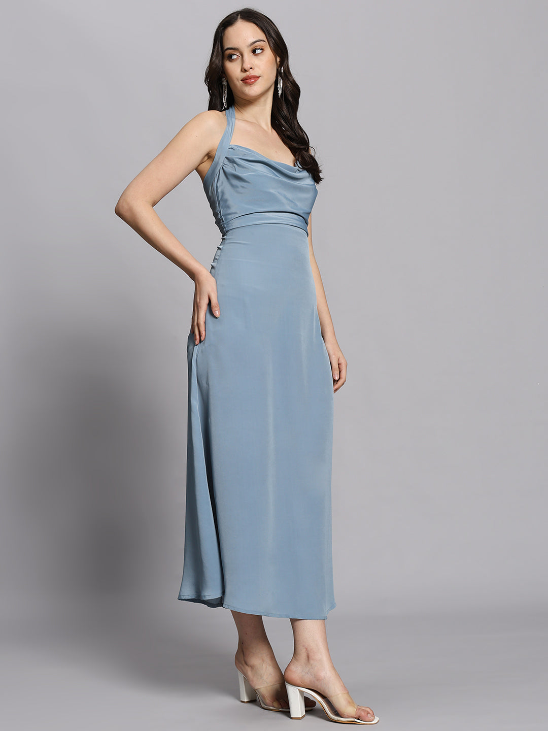 Blue halter neck maxi dress