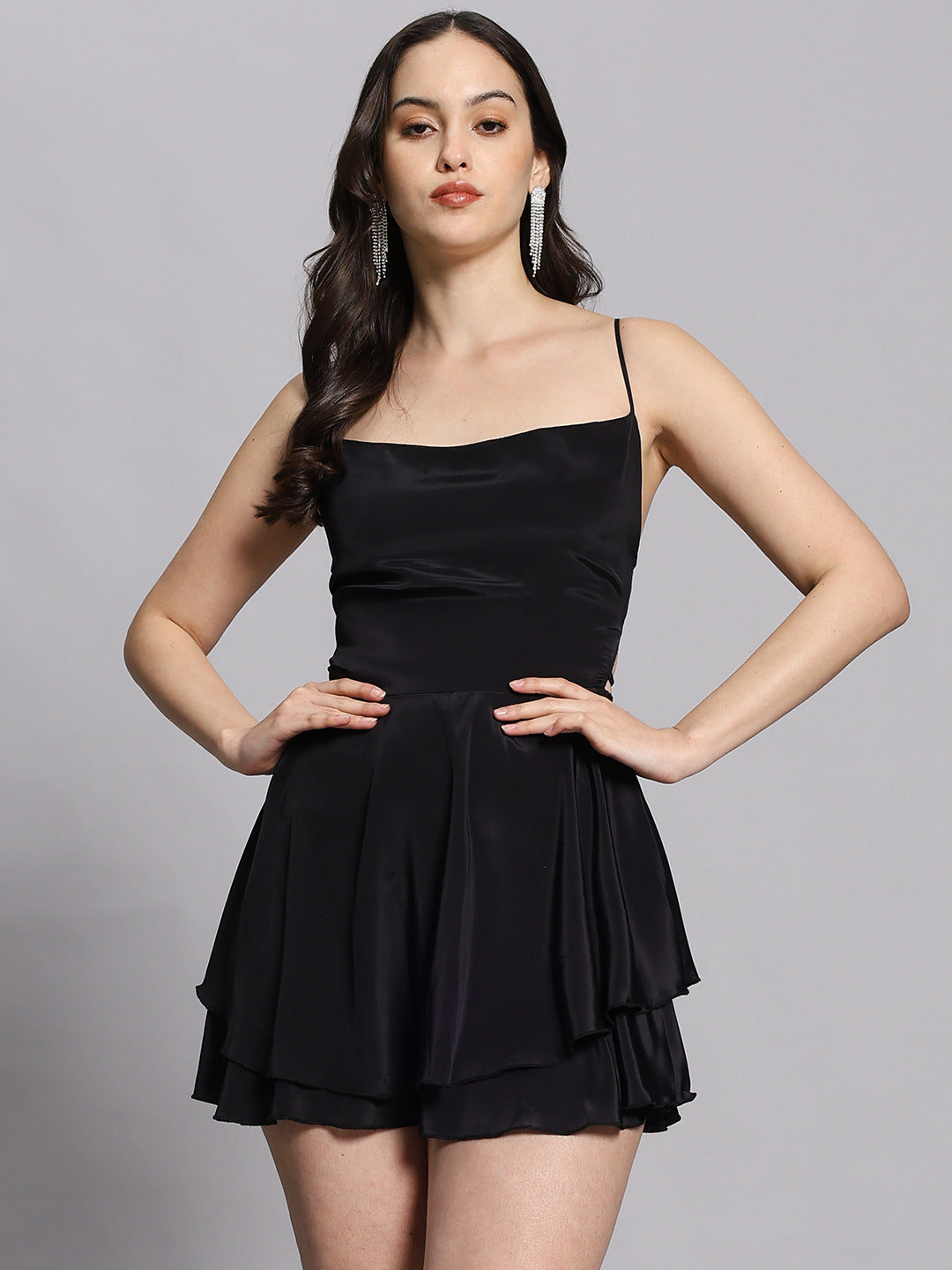 BACKLESS Mini black Dress with Tie Up Details
