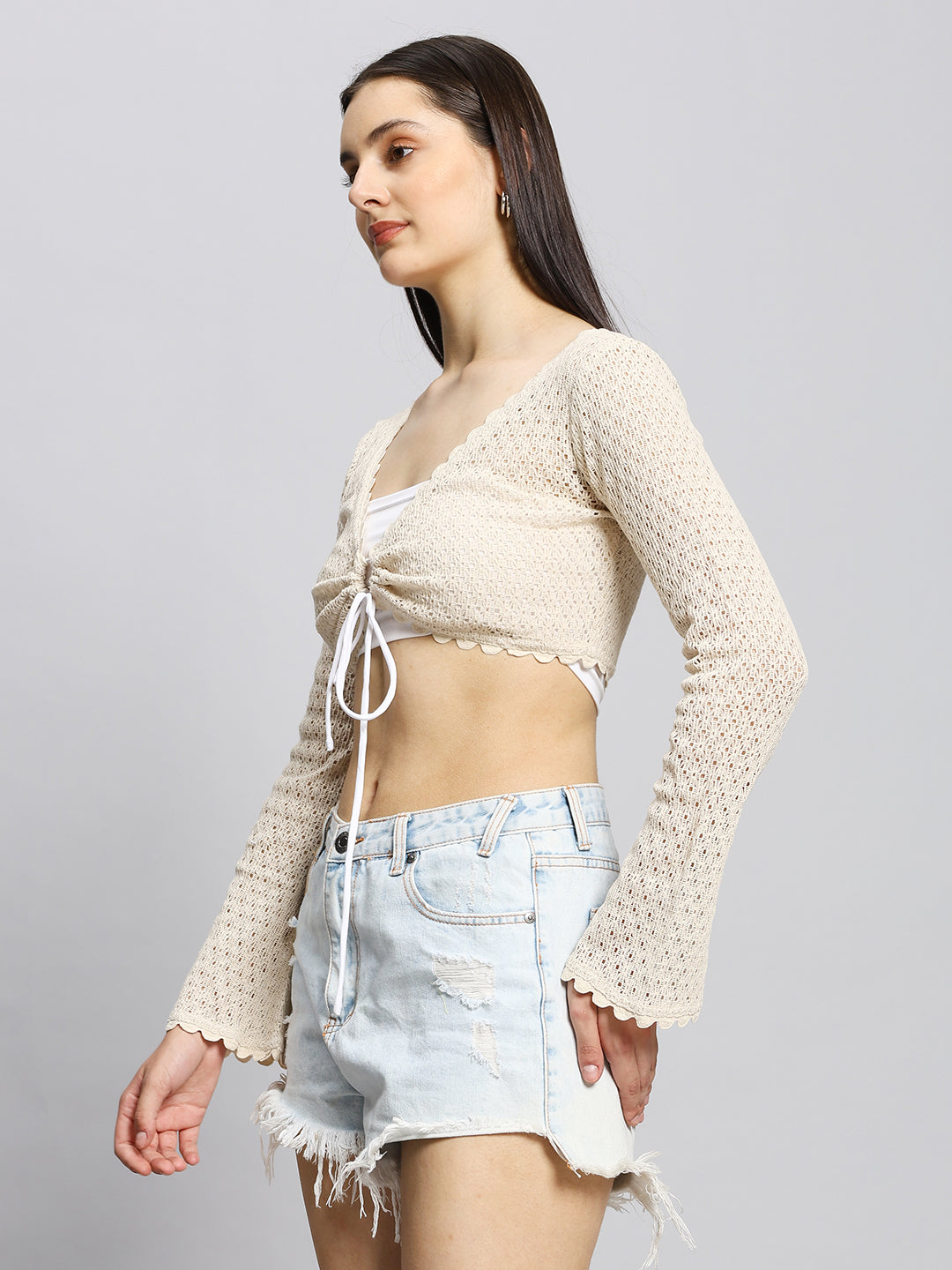 2-piece Front Tie Crochet-look Top