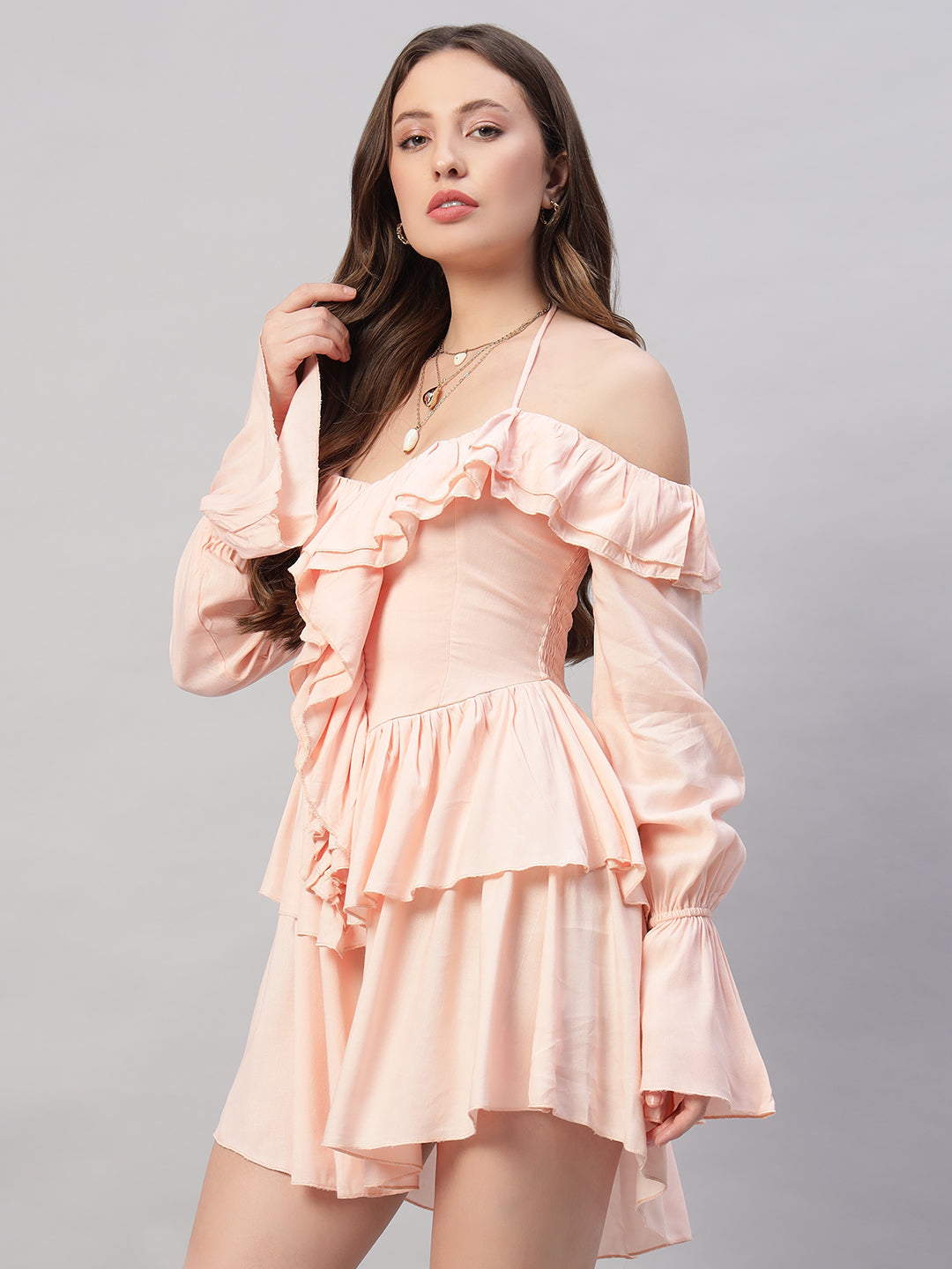 Sweet Romantic Lotus Leaf Layered Mini Dress