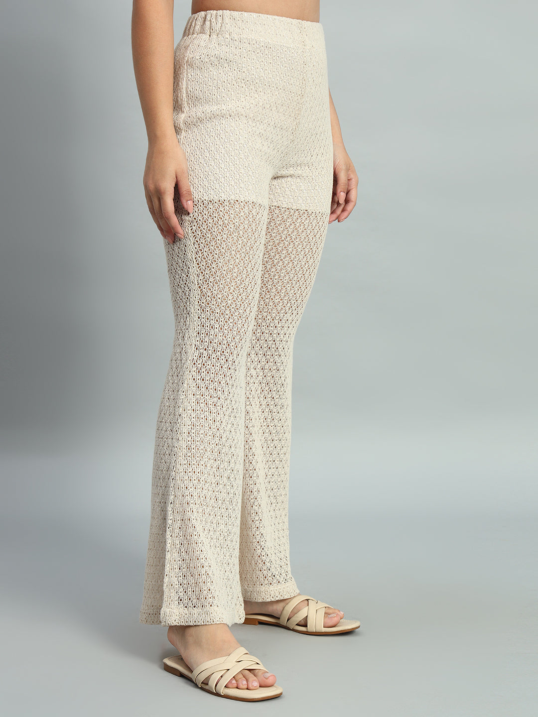 Crochet flare Leg Beige Pants with shorts lining