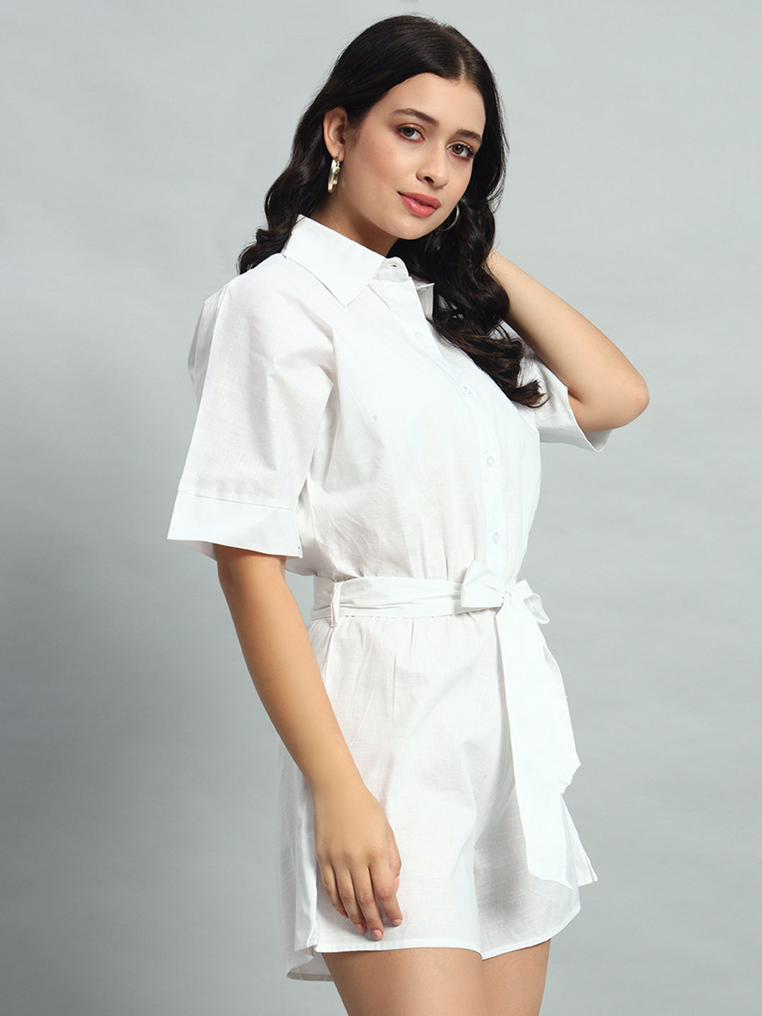 Linen  Belted Romper Set