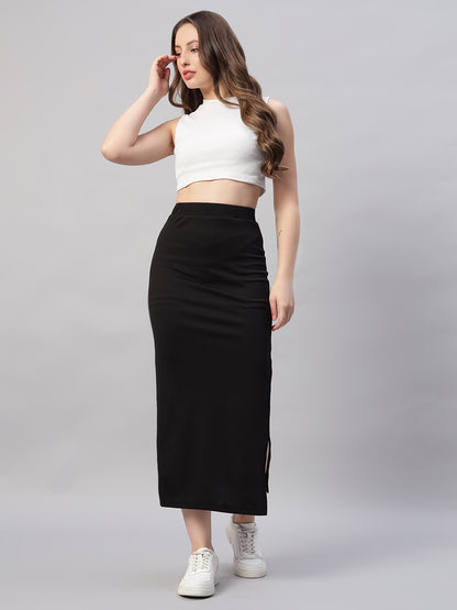 High Waist Split Thigh Black Skirt
