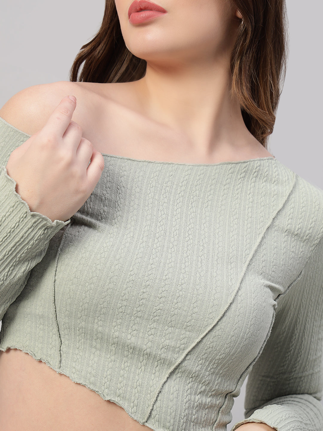 Asymmetrical Neck Lettuce Trim Crop Tee