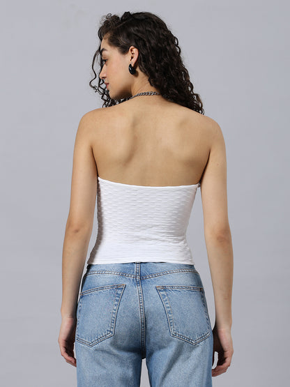 Textured Solid As ymmetrical Hem Bandeau Top Tube Top