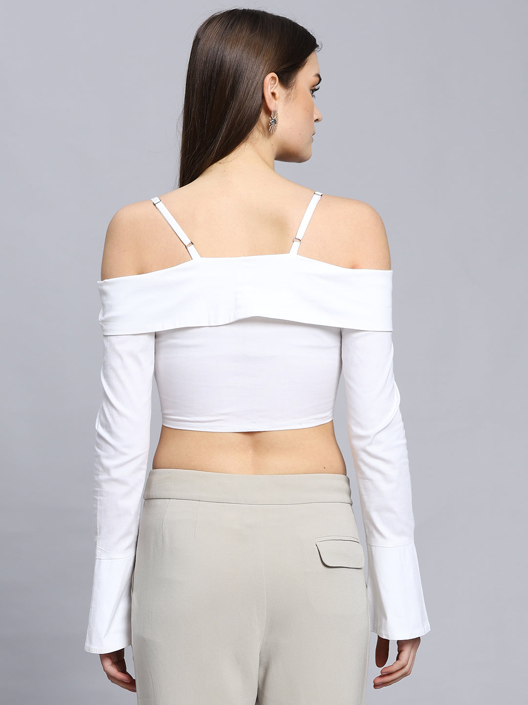 Sexy  Open Shoulder Button-up Cropped Top