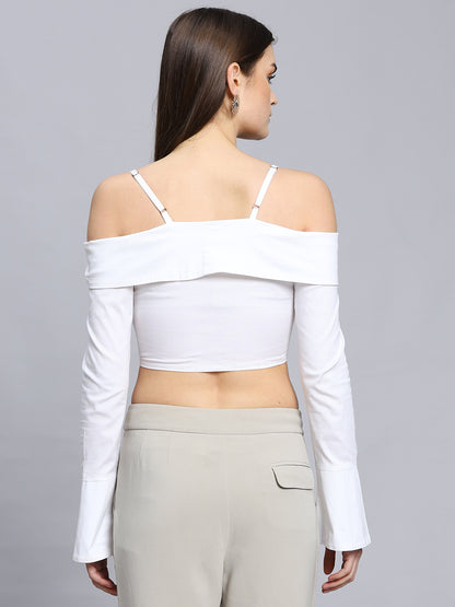 Sexy  Open Shoulder Button-up Cropped Top