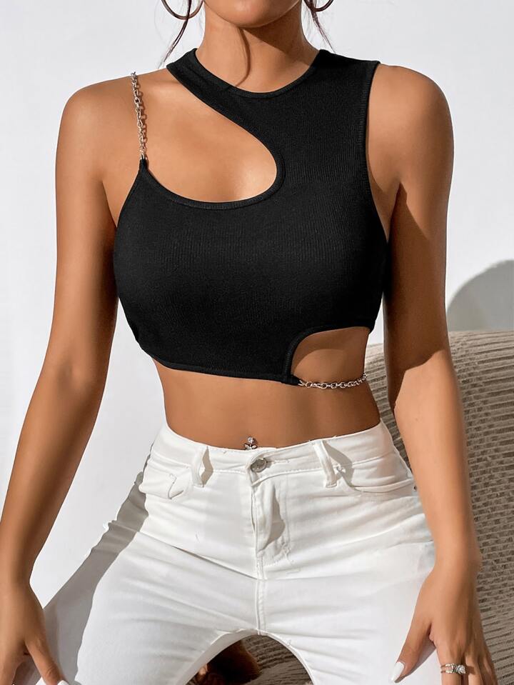 Chain Detailed Stylish Cut-out Top