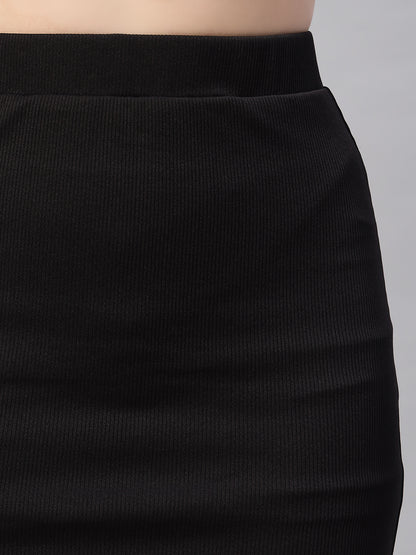 High Waist Split Thigh Black Skirt