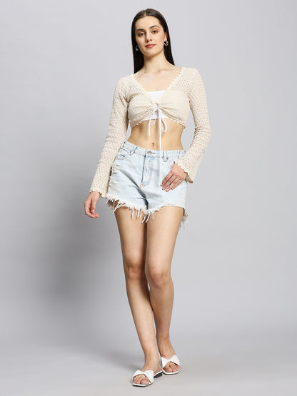 2-piece Front Tie Crochet-look Top
