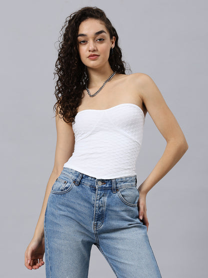 Textured Solid As ymmetrical Hem Bandeau Top Tube Top